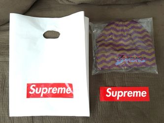 NEW* Supreme “Zig Zag Stripe” Beanie (PURPLE), FW17 SOLD OUT w Sticker/Bag