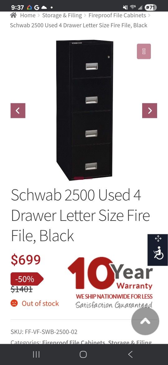 Schwaab FIRE PROOF FILE CABINET