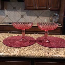 2 Large Rose Pedestal Glass Bowls