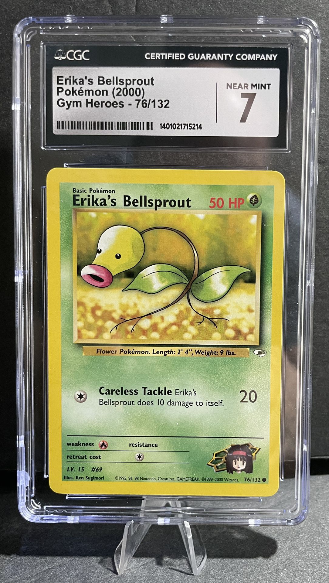 2000 Pokémon Gym Hero’s - 1st Edition Erika’s Bellsprout 76/132 CGC NM 7