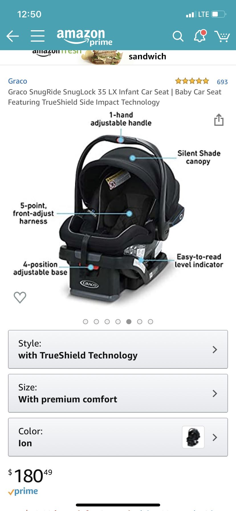 Graco true shield SnugLock Technology Baby Car Seat