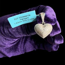 SS925 Iced Out Moissanite Puff Heart Pendant (Pendant Only)