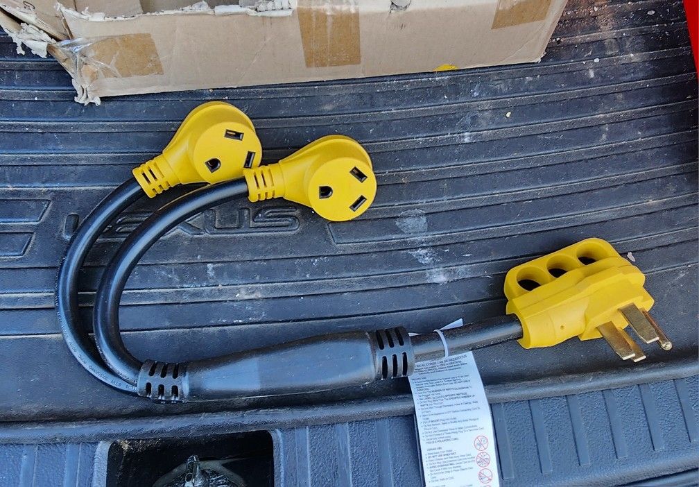 Marine 27" RV Power Cord Y-Adapter 50Amp Male Plug to 2 30Amp Female RV TRAILER