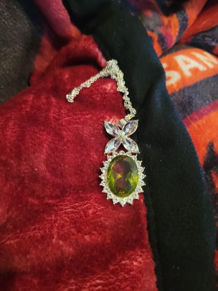 Man Made Emerald Necklace In Sterling Silver