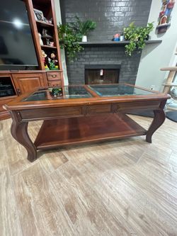 Solid Wood Coffee Table with Glass Top