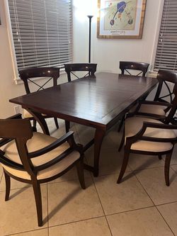 Vanguard  Dining Table and 6 chairs   – Mahogany Finish, 2-Box Set