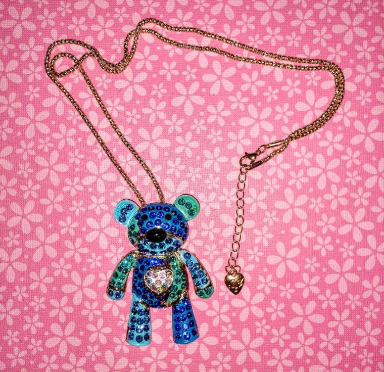 Betsey Johnson Crystal Teddy Bear Necklace