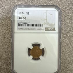 1874 $1 Gold Coin AU50