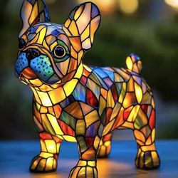 French Bulldog Lamps - Retro Dogs Stained Resin Tabletop Night Light, Dog Series Art Night Light, 3D Cute Pet Dogs Themed Lamp LED Table Lamps, Fun Gi