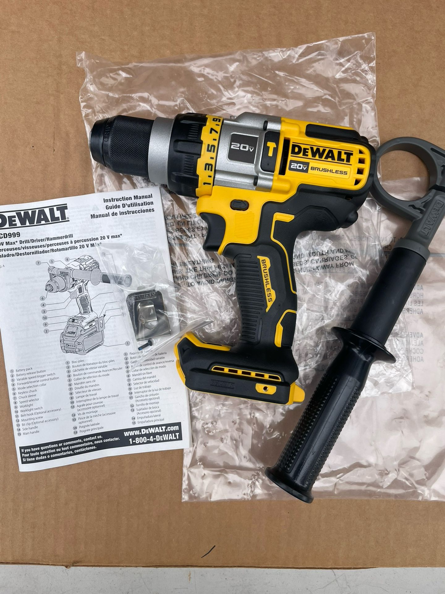 XR FLEXVOLT ADVANTAGE 3 SPEED HAMMER DRILL W / Handle & Clip ( Tool Only)