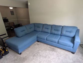 Blue sectional sofa couch with chaise