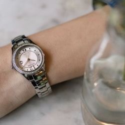 Ladies' Citizen Eco-Drive® Silhouette Crystal Accent Watch with Pink Dial (Model: FE1140-86X)