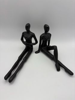 Set of 2 Black Abstract Human Figure Sculptures