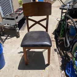 Wood Chair With Leather Cushion Seat 