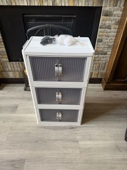 3-Tier Foldable Stackable Accent Storage Cabinet with Wheels