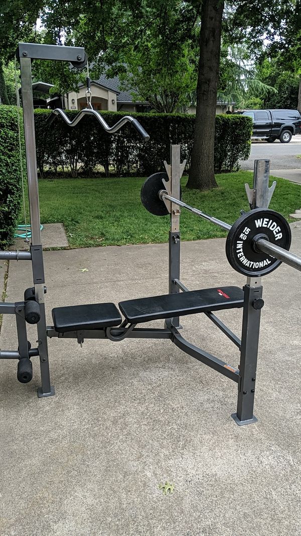 olympic bench squat rack combo with lat pull down, 7 ft