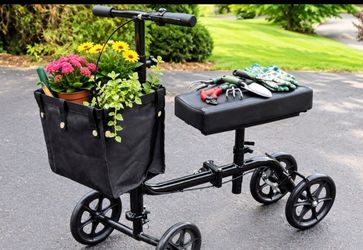 4-Wheel Rolling Garden & Utility Cart - Padded Seat & Large Basktet
