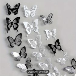 Brand New 18 Sets Of Black And White Butterfly 3D Simulation Butterfly PVC Wall Art Decor, For Home, Living Room, Bedroom