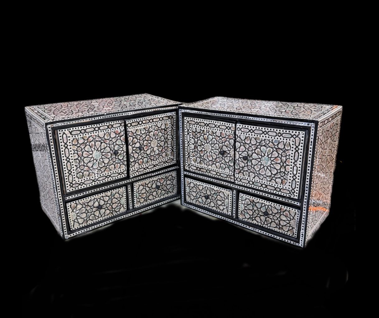 Lot Of 2 Antique Mother  of Pearl 5 Drawer Jewelry boxes 