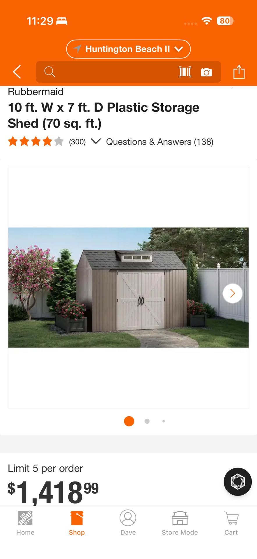 Rubbermaid 10 ft. W x 7 ft. D Plastic Storage Shed (70 sq. ft.)