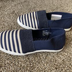 Ladies Memory Foam A-Line Navy And Beige Shoes