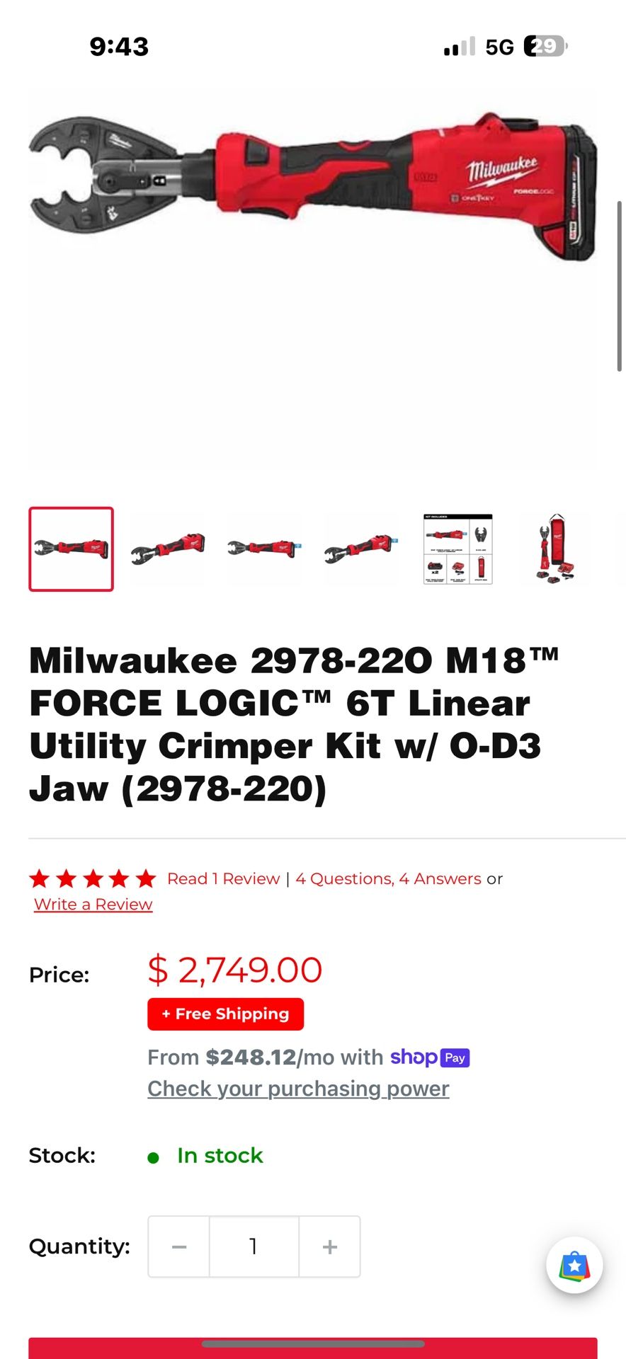 Millwakee M-18 Force Logic 6t Crimped 2749.00 Never Used