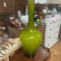 Large Green Art Glass Vase 21"