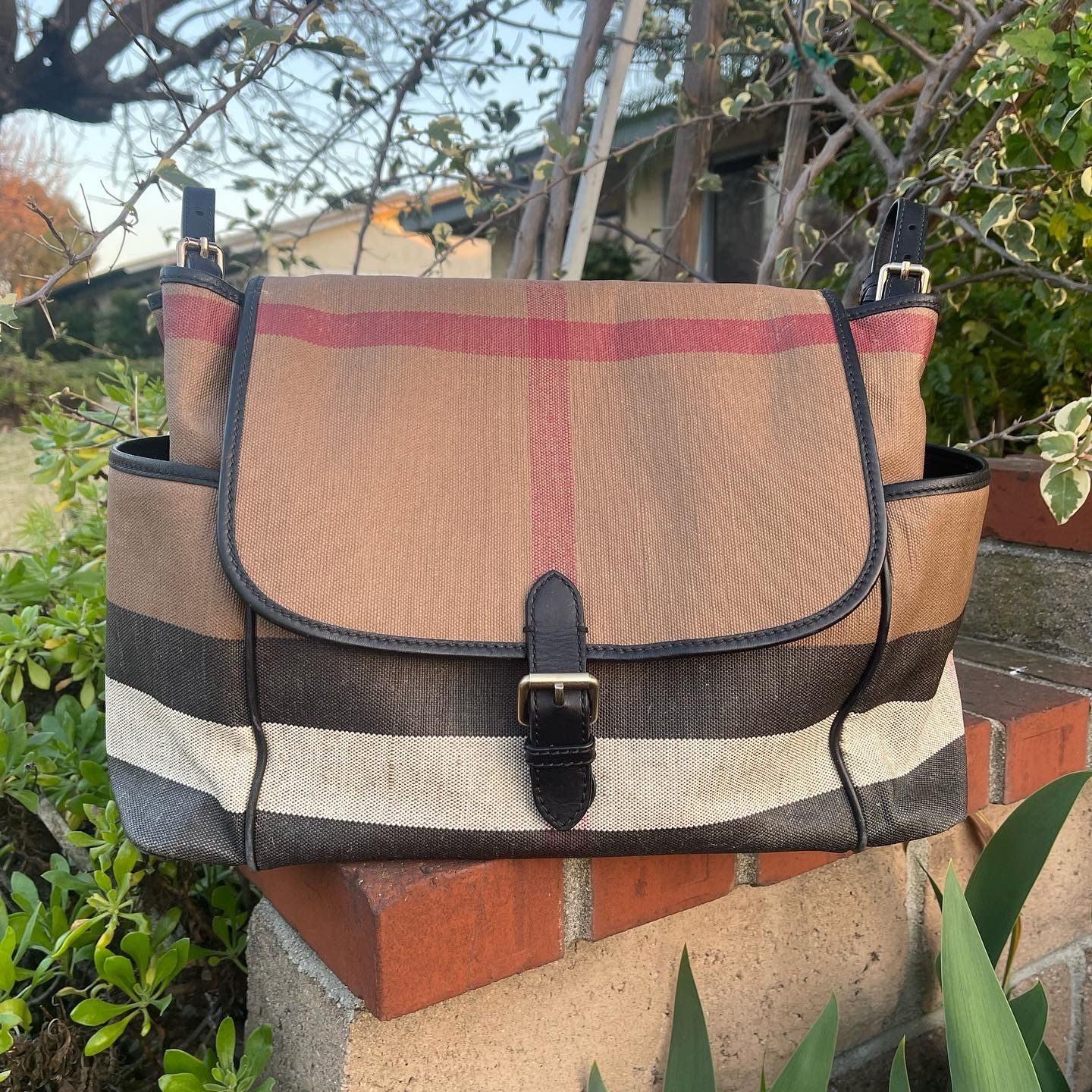 Burberry Vintage Check & Leather Diaper Bag w/ Changing Pad