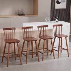 chairus 26" Farmhouse Wooden Bar Stools Set of 4, Windsor Spindle Back Counter Height Stools, Modern Armless Bar Chairs for Kitchen Island Dining Room