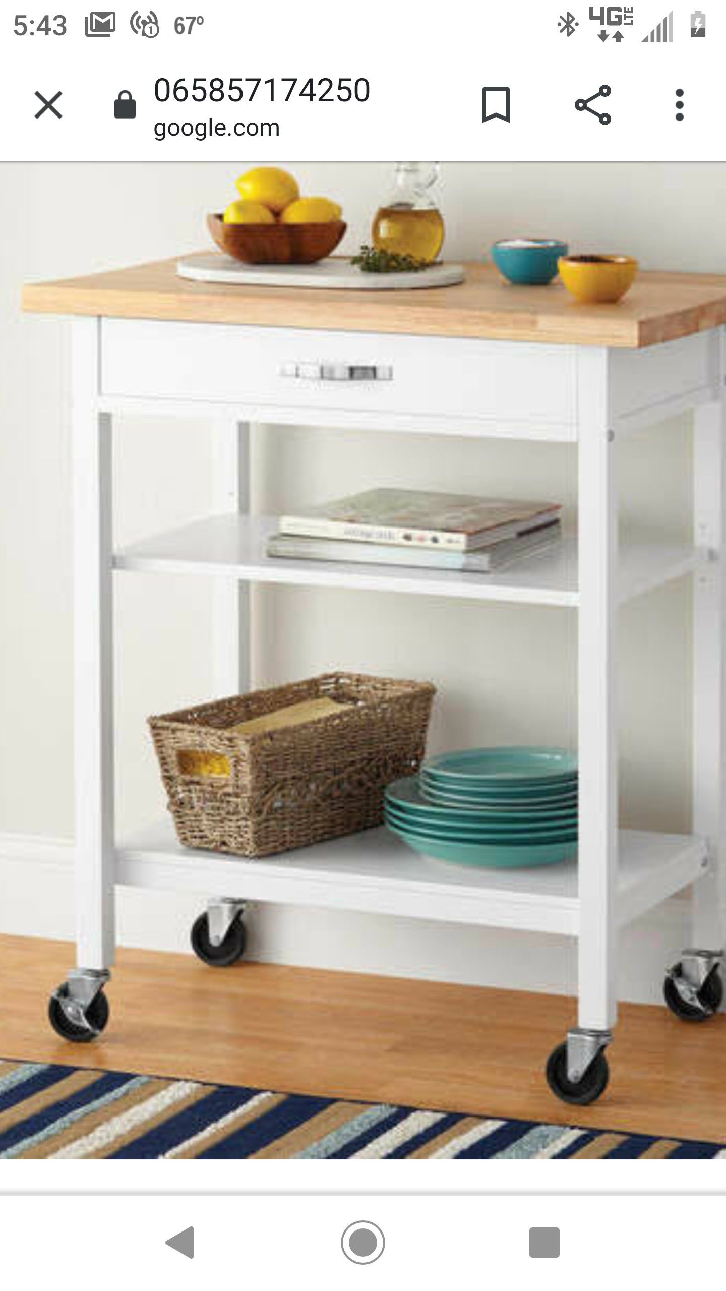 White with butcher block top multifunction cart