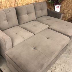 Suede Sectional Sofa with Ottoman