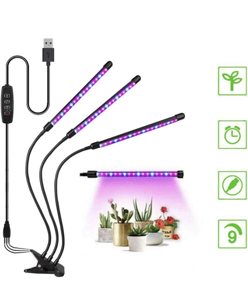 60W Led Plant Grow Lights for Indoor Plants, LED Grow Lamp Bulbs Plant Lights Full Spectrum with Adjustable Neck, Auto ON Off with 3/9/12H Timer Clip-