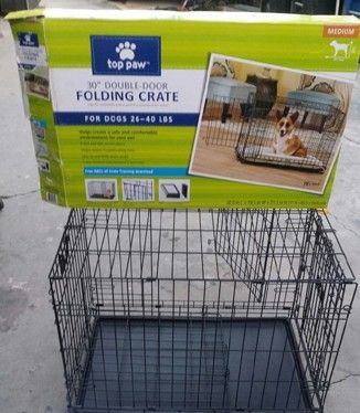 Top paw 30 inch double door folding crate for dogs and animals