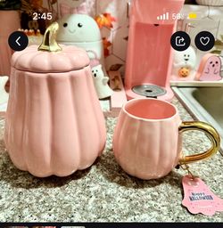 New pink pumpkin canister and matching mug