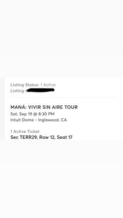 Maná Vivir Sin Aire Tour Concert Ticket