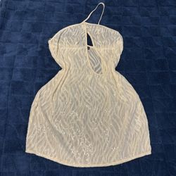 PrettyLittleThing Women White Nude Sequins Cut Out Mini Dress