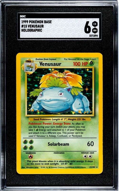 1999 Pokemon Base #15 Venusaur Holographic Slab SGC Grade 6
