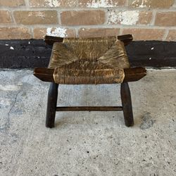 Old Hickory Foot Stool W/ Original Hand Woven Seat