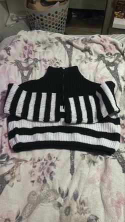 Black and White Striped Knit Crop Sweater