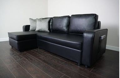 "Reduced Must Go Today" 2-PC Black Sofa Chaise Futon Storage
