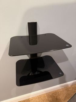 2-Tier Black Tempered Glass Floating AV Wall Shelf – Mount-It!