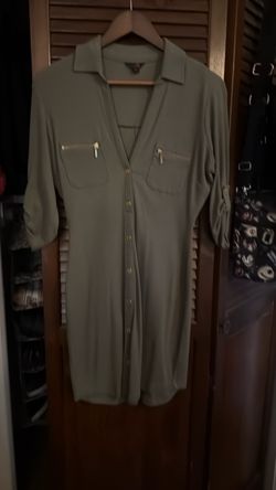 Olive Green Button-Down Shirt Dress