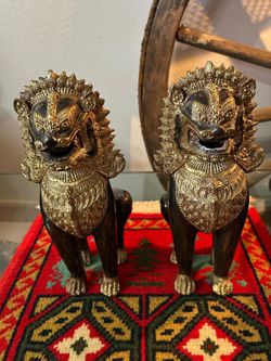 Adorno perros chinos bronce antiguo 11plg