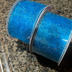 Blue Glitter Wired Ribbon 