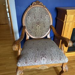 Vintage Upholstered Wooden Armchair