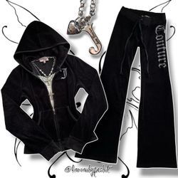Vintage Y2K Juicy Couture Black/Glittery Silver Tracksuit
