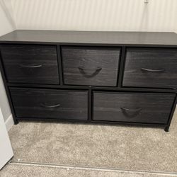 Dresser with 5 Fabric Drawers Charcoal Black Wood Grain Print