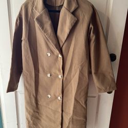 Woman Casual Long Woolen Over Coat Brown Color Size M