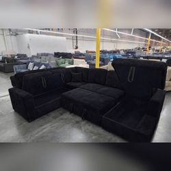 Corduroy Pull out sofa bed sleeper sofa Black color with storage