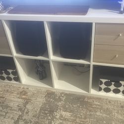 White Vertical Shelf/TV stand With Cabinets